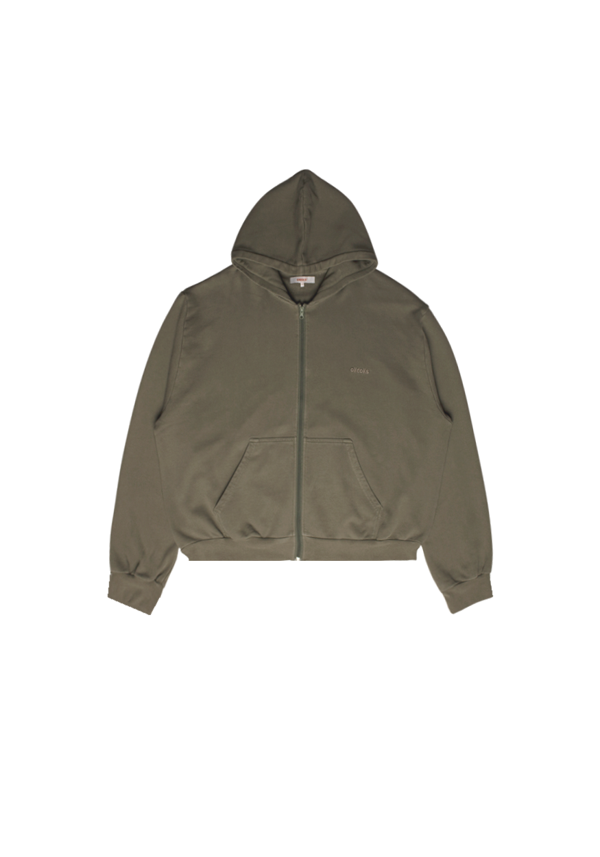 Overdyed Zip Hoodie Olive | CHECKS DOWNTOWN