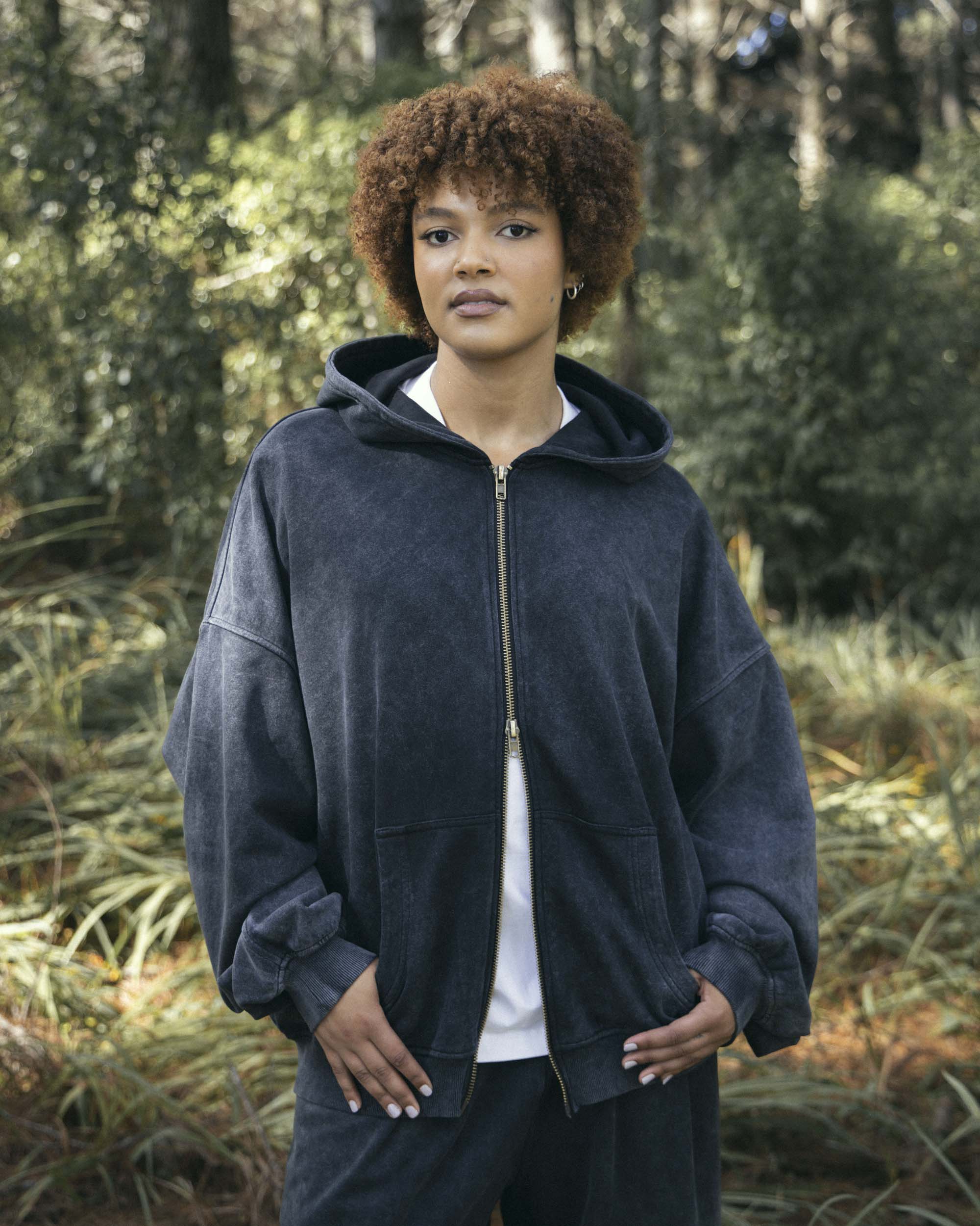 Lark Zip Hoodie Black Wash | CHECKS DOWNTOWN