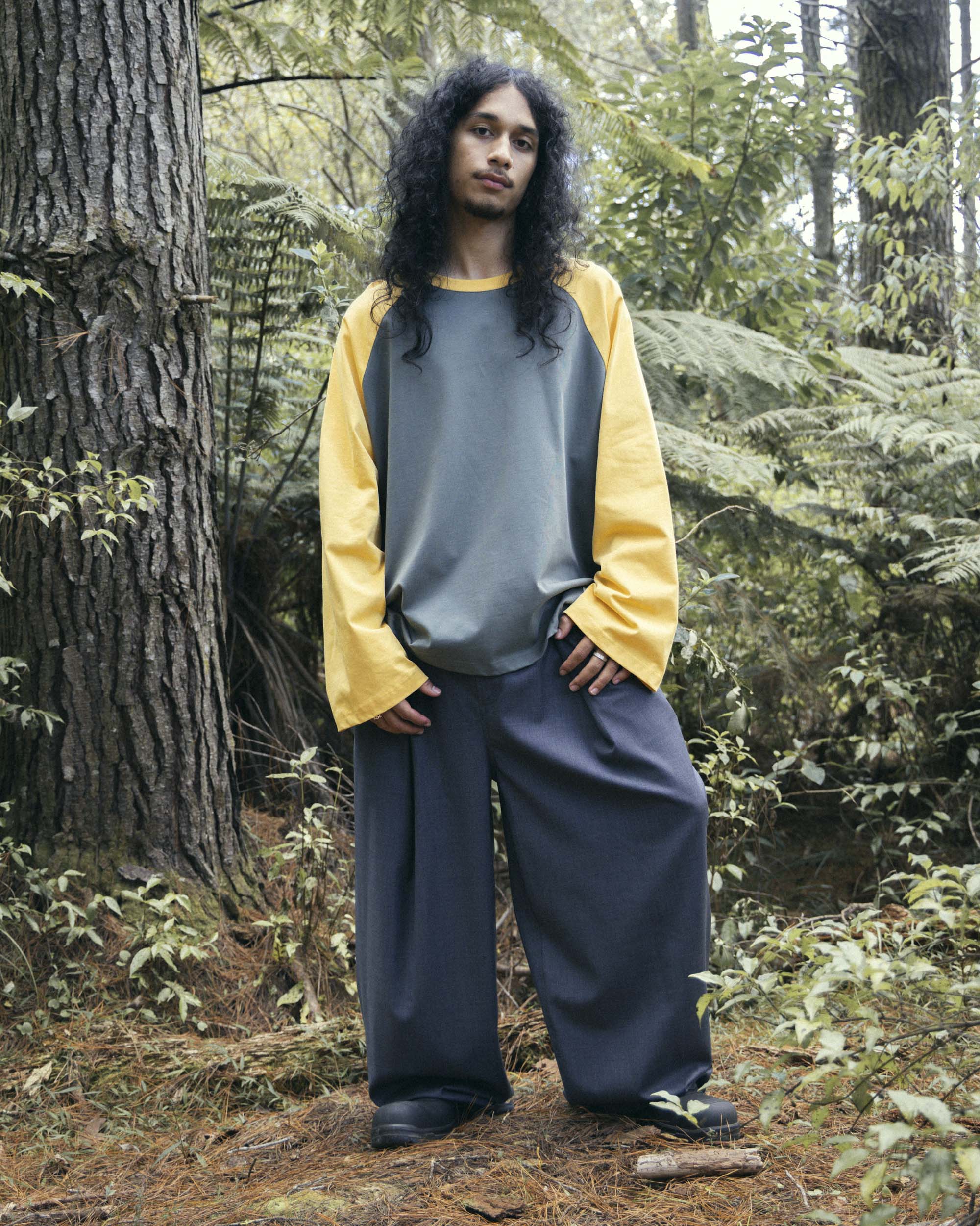 Crew Raglan Jersey Charcoal/Mustard | CHECKS DOWNTOWN