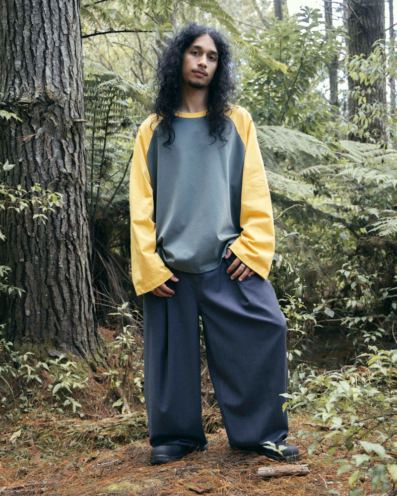 Crew Raglan Jersey Charcoal/Mustard | CHECKS DOWNTOWN