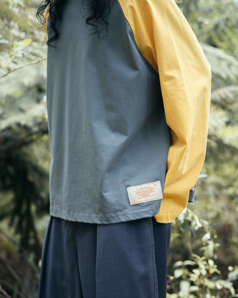 Crew Raglan Jersey Charcoal/Mustard | CHECKS DOWNTOWN