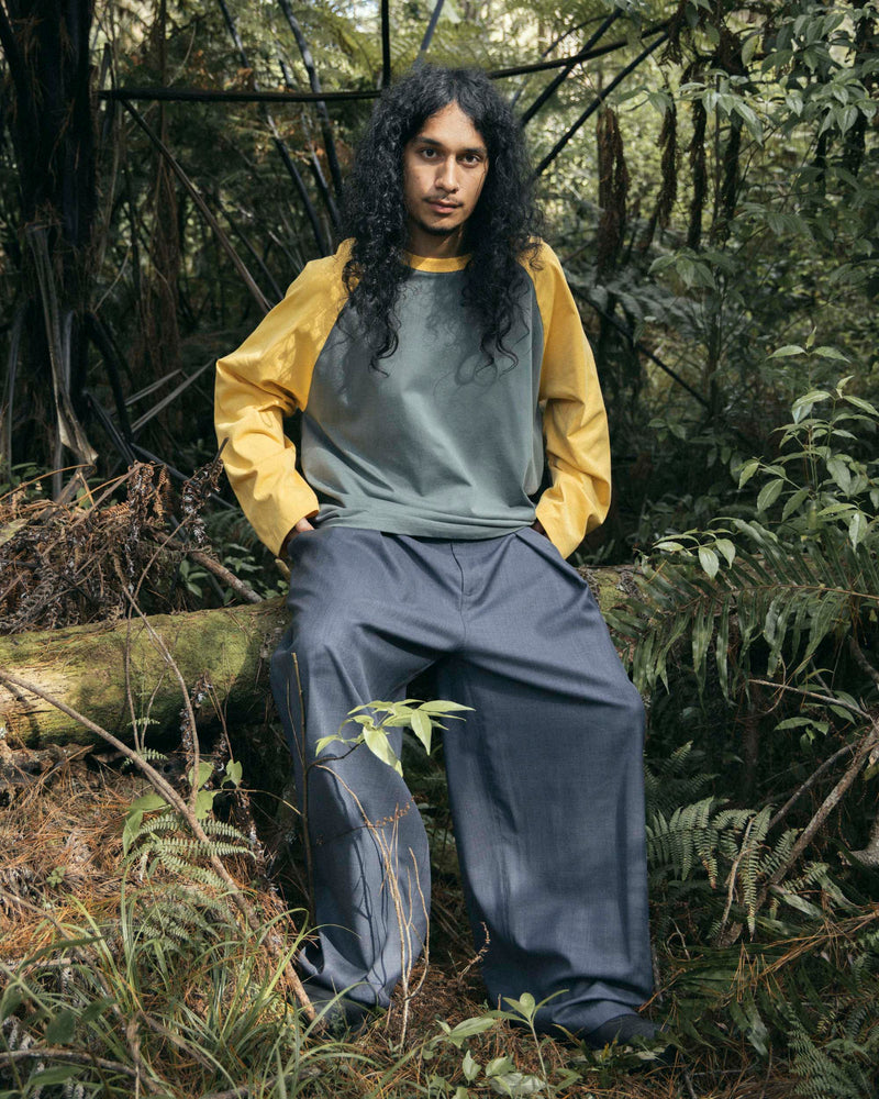 Crew Raglan Jersey Charcoal/Mustard | CHECKS DOWNTOWN