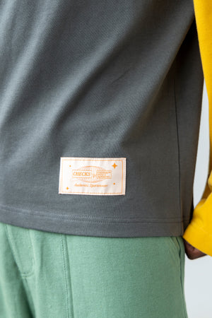 Crew Raglan Jersey Charcoal/Mustard | CHECKS DOWNTOWN