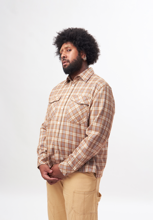 Boxy Flannel Shirt Mocha/Cream | CHECKS DOWNTOWN