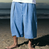 Hakama Shorts Washed Denim | CHECKS DOWNTOWN