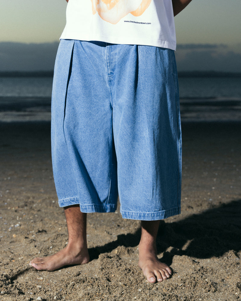 Hakama Shorts Washed Denim | CHECKS DOWNTOWN
