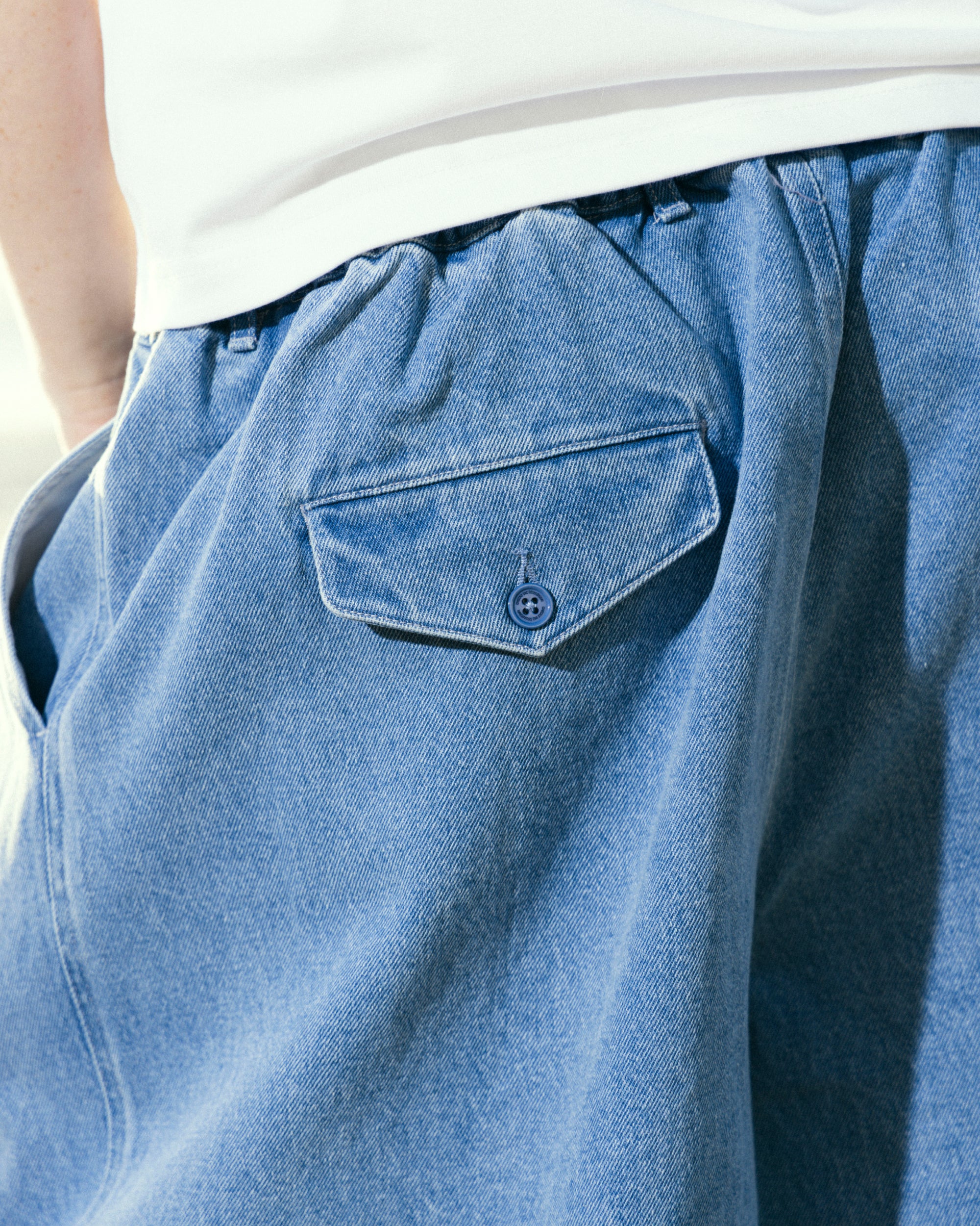 Hakama Shorts Washed Denim | CHECKS DOWNTOWN