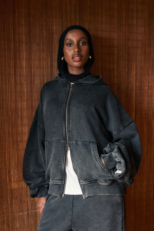 Lark Zip Hoodie Black Wash