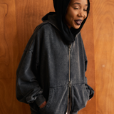 Lark Zip Hoodie Black Wash