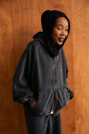 Lark Zip Hoodie Black Wash
