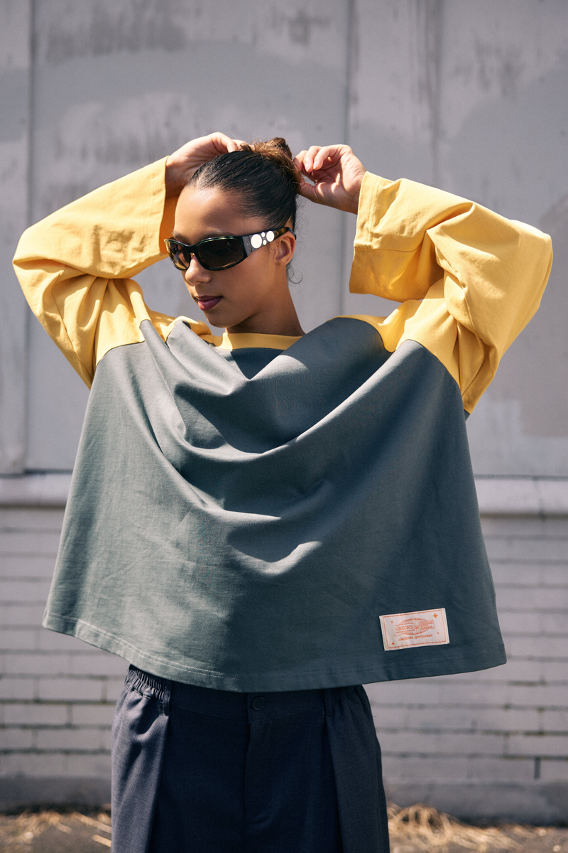 Crew Raglan Jersey Charcoal/Mustard | CHECKS DOWNTOWN