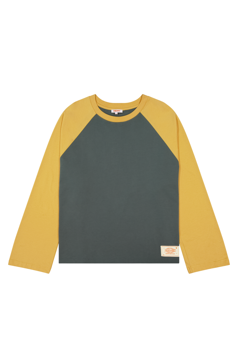 Crew Raglan Jersey Charcoal/Mustard | CHECKS DOWNTOWN