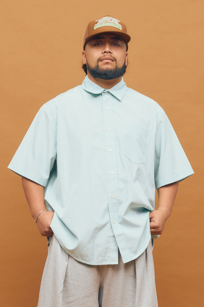 Generous Shirt SS Blue/Green Stripe | CHECKS DOWNTOWN