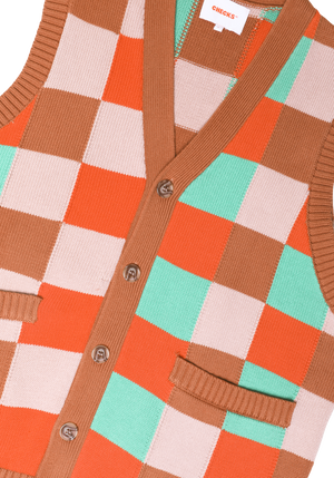 Checkerboard Sweater Vest Rust | CHECKS DOWNTOWN