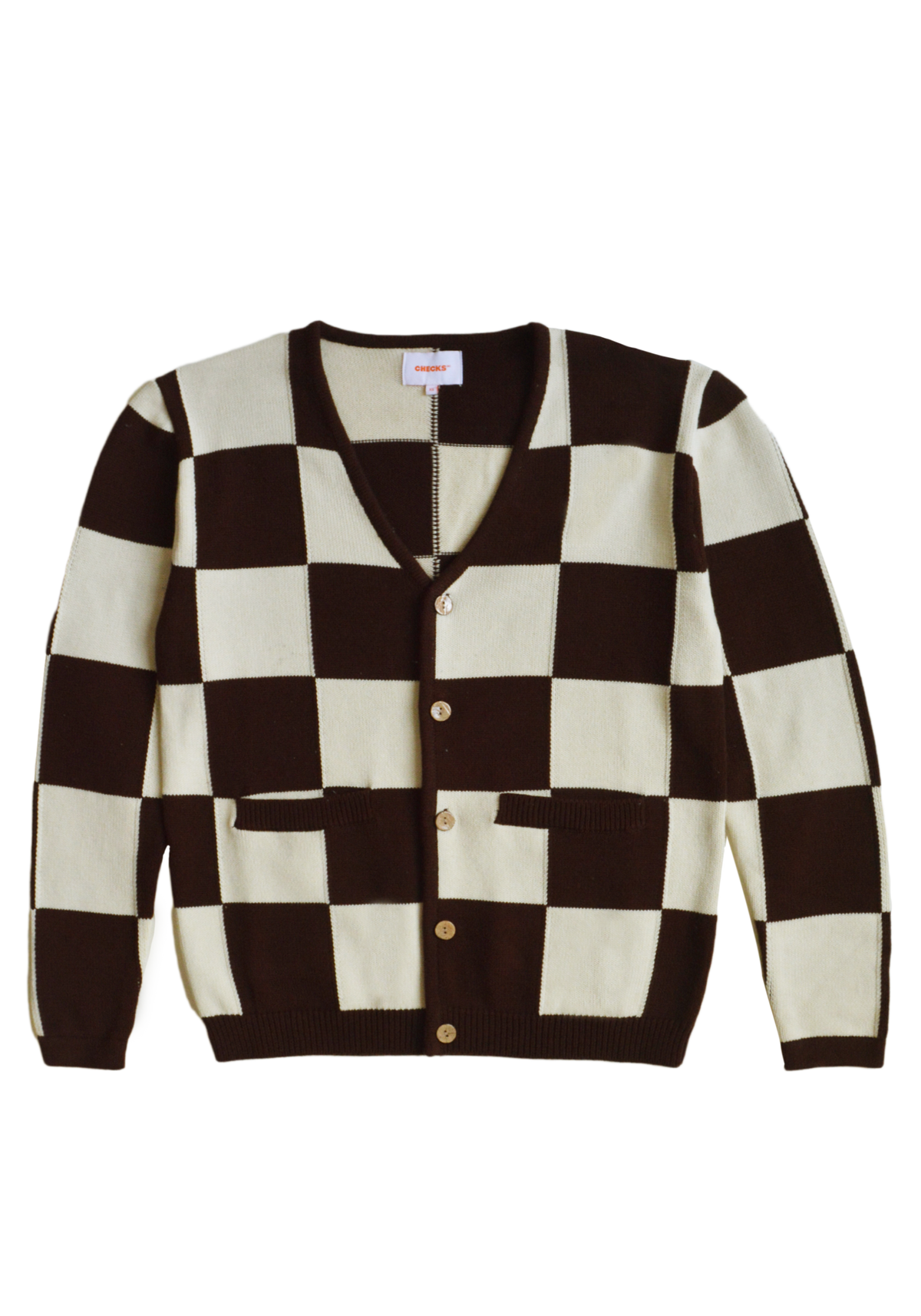 Checkerboard Cardigan Brown/Cream | CHECKS DOWNTOWN