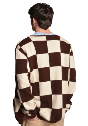 Checkerboard Cardigan Brown/Cream | CHECKS DOWNTOWN