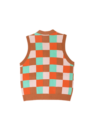 Checkerboard Sweater Vest Rust | CHECKS DOWNTOWN