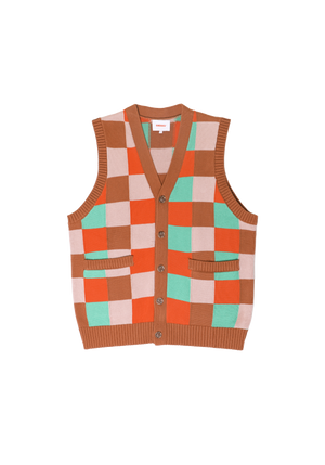 Checkerboard Sweater Vest Rust