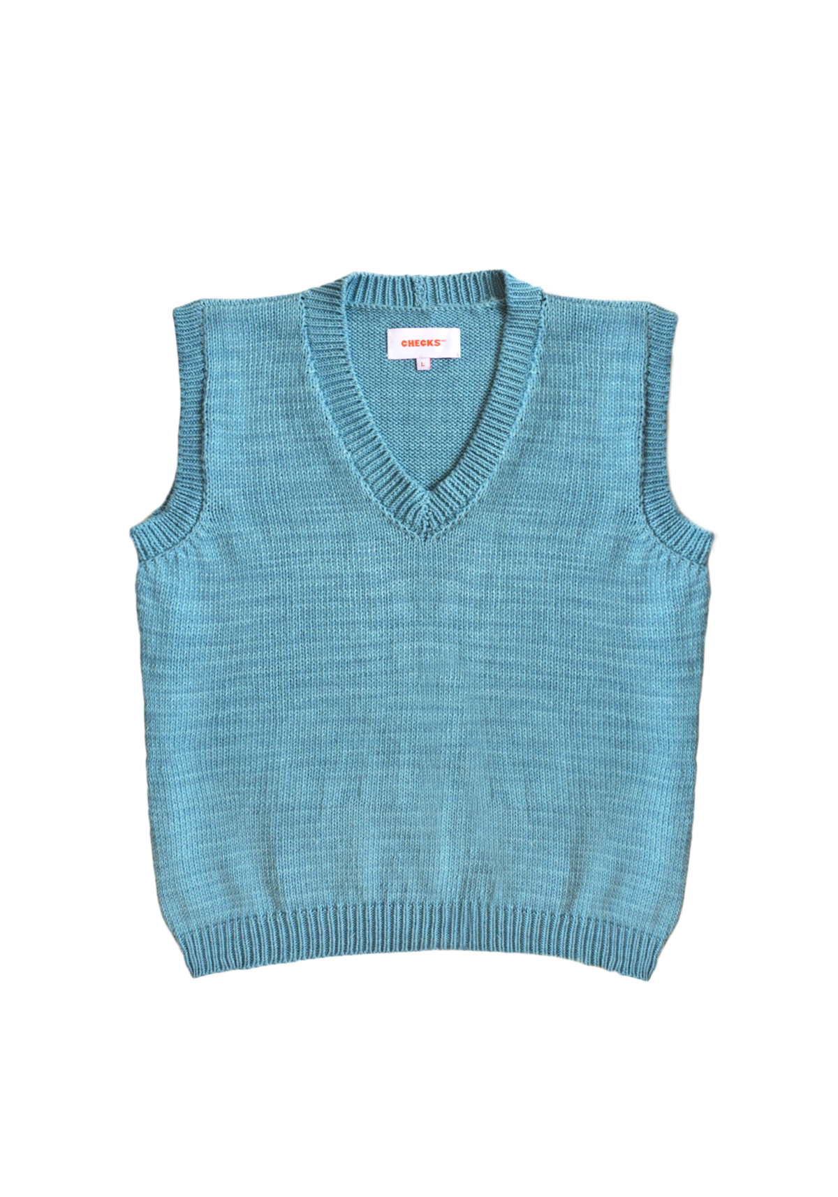Hand Knit Vest Sky Blue | CHECKS DOWNTOWN