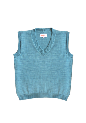 Hand Knit Vest Sky Blue | CHECKS DOWNTOWN