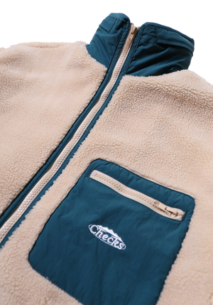 Hooded Boa Fleece Beige/Dark Teal | CHECKS DOWNTOWN