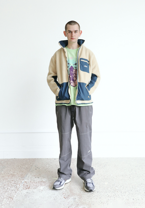 Hooded Boa Fleece Beige/Dark Teal